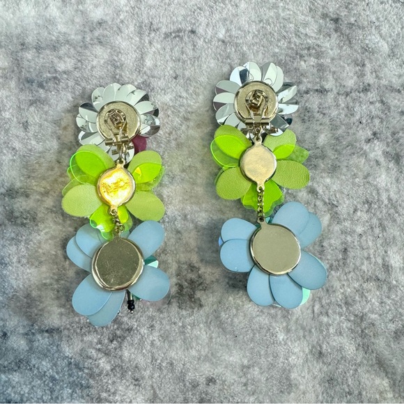 ZARA Tri-color floral beaded rhinestone dangle earrings - Picture 3 of 6